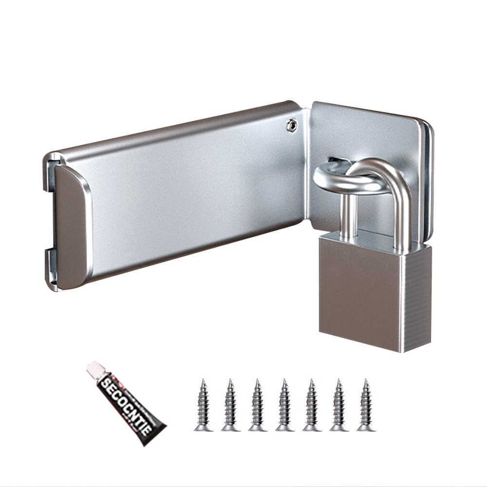 New Stainless Steel Door Clasp Lock 90 Degree Antitheft Padlock Hasp Burglarproof Right Angle Gate 7