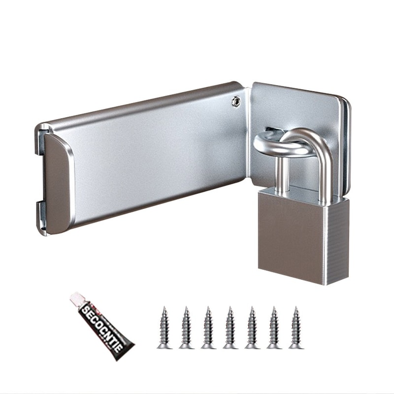 New Stainless Steel Door Clasp Lock 90 Degree Antitheft Padlock Hasp Burglarproof Right Angle Gate 7