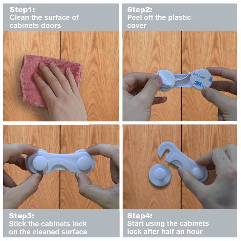 Baby Proof Cabinet Locks Adhesive Child Safety Latches 5
