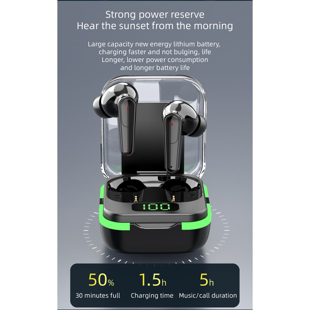 Wireless Bluetooth Earbuds with Battery Display and Noise Cancelling