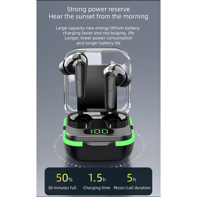 Wireless Bluetooth Earbuds with Battery Display and Noise Cancelling