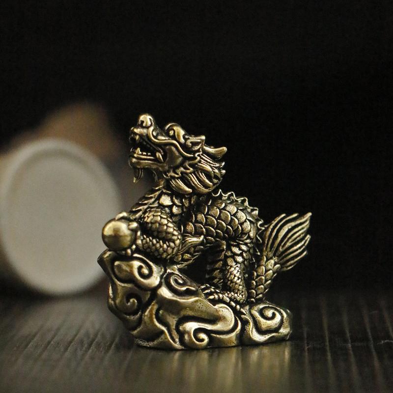 Antique Brass Dragon Statue With Movable Joints For Desk Decor 0
