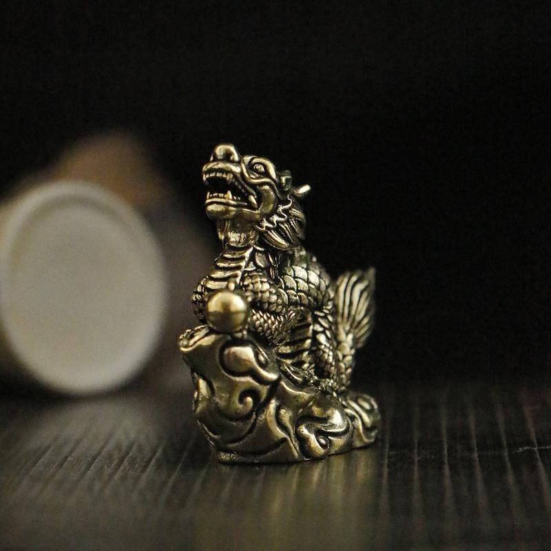 Antique Brass Dragon Statue With Movable Joints For Desk Decor 3
