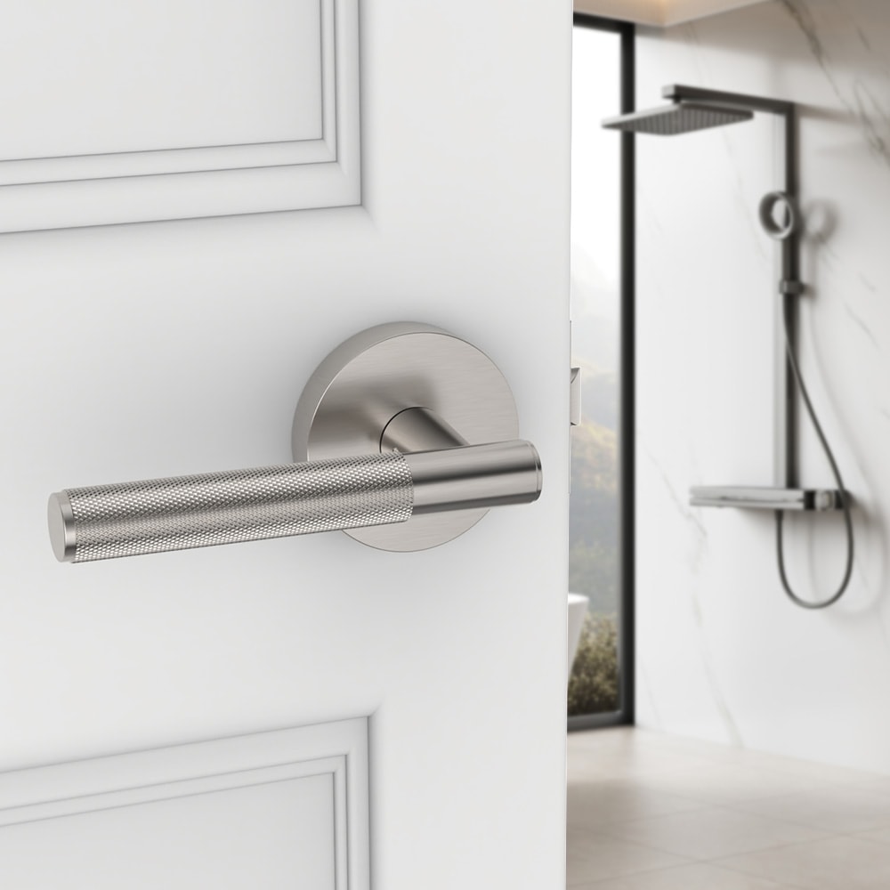 Privacy Door Handle With Knurled Lever For Bedroom Bathroom Doors 5