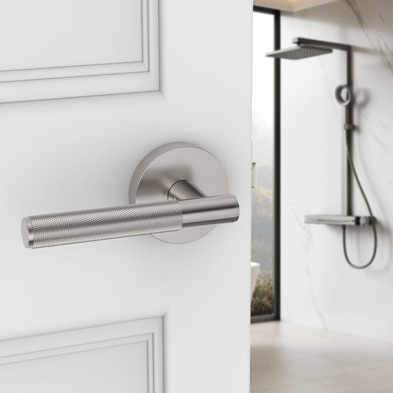 Privacy Door Handle With Knurled Lever For Bedroom Bathroom Doors 5