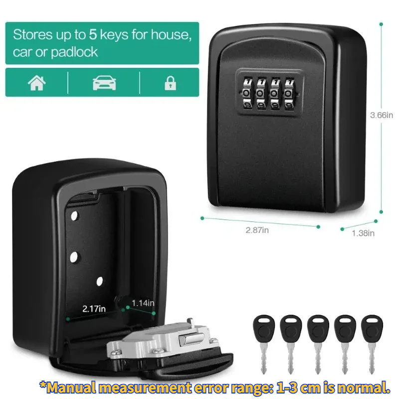 Wall Mounted Key Lock Box With Digit Combination 5