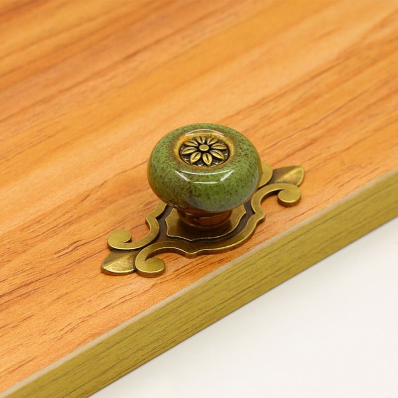 Vintage Floral Ceramic Cabinet Knobs With Antique Bronze Pull Handle 3