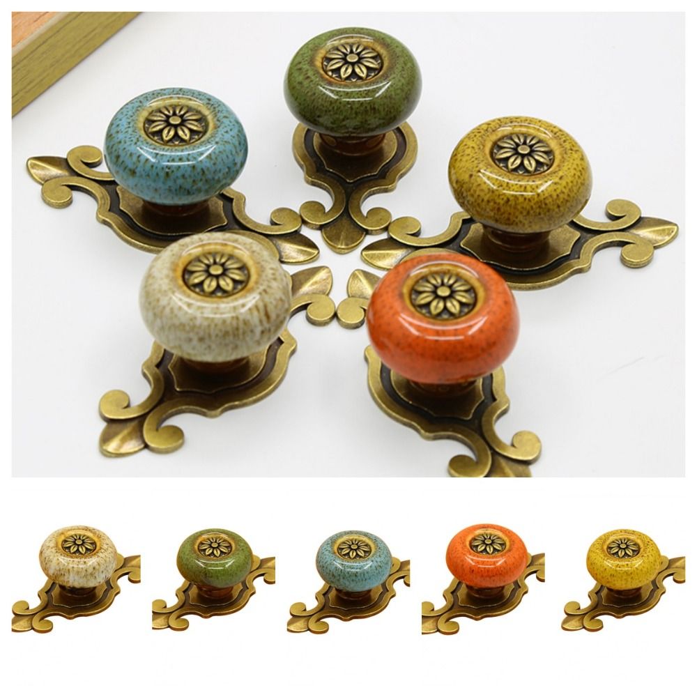 Vintage Floral Ceramic Cabinet Knobs With Antique Bronze Pull Handle 5