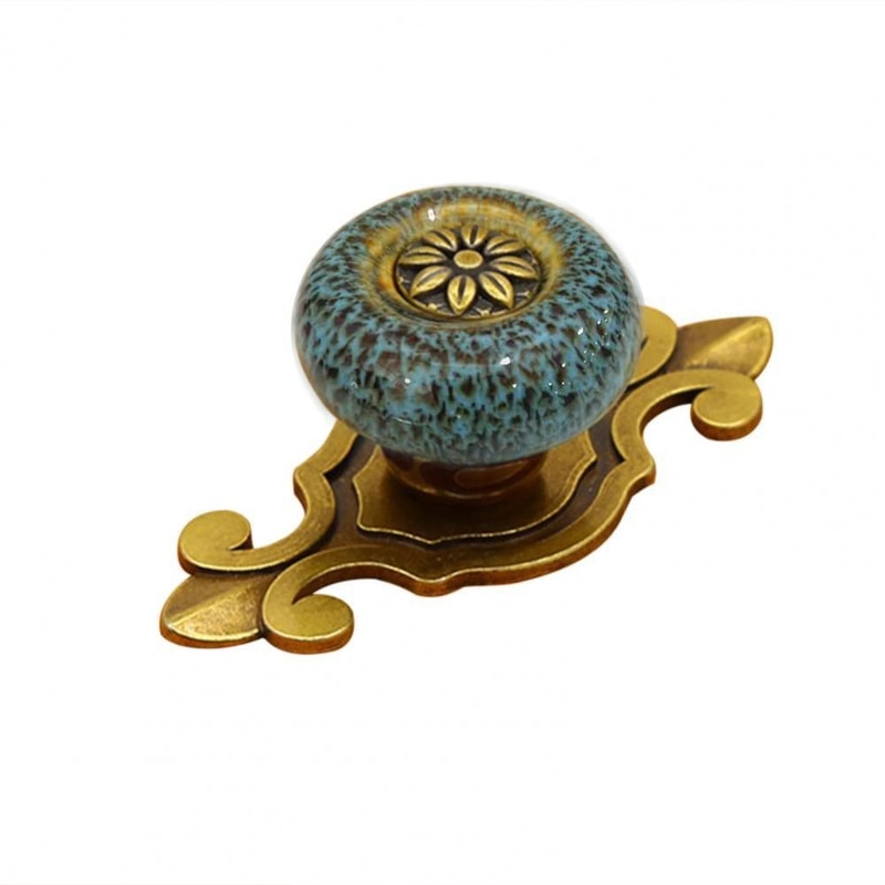 Vintage Floral Ceramic Cabinet Knobs With Antique Bronze Pull Handle 8
