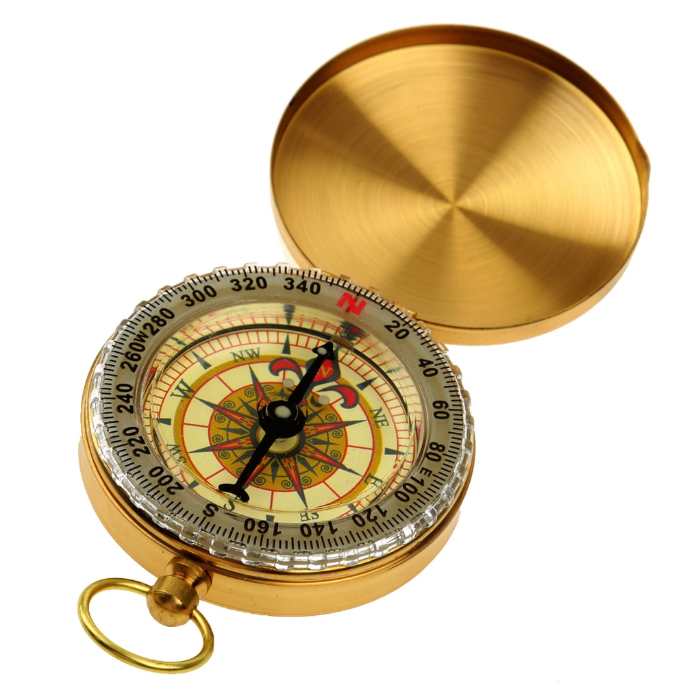 Vintage Brass Pocket Compass with Luminous Dial for Hiking Camping and Travel