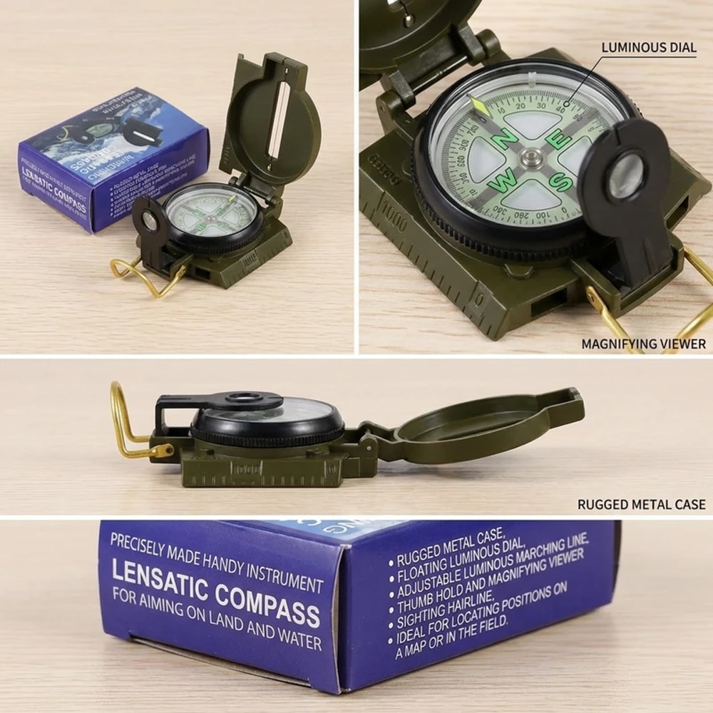 Phosphorescent Lensatic Compass for Hiking Camping Survival Navigation