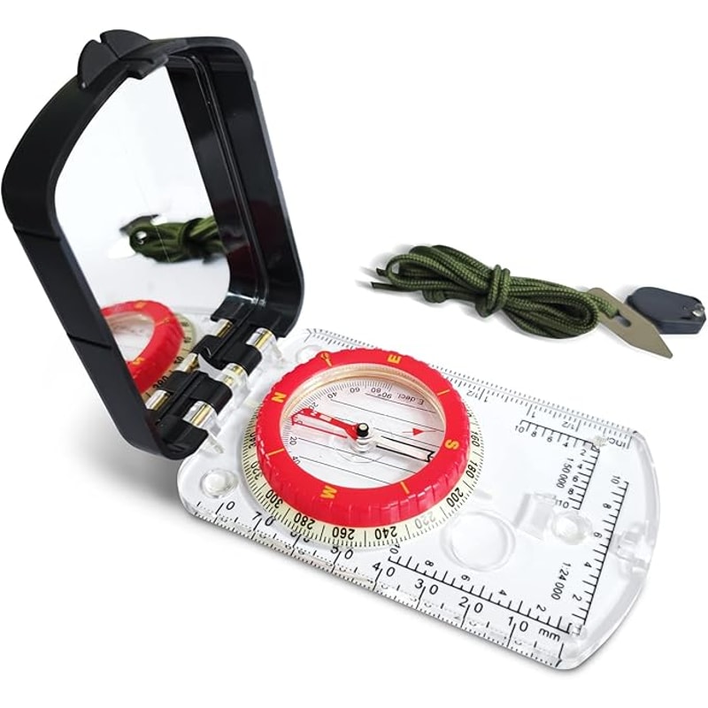 Adjustable Mirror Sighting Hiking Compass With Night Light