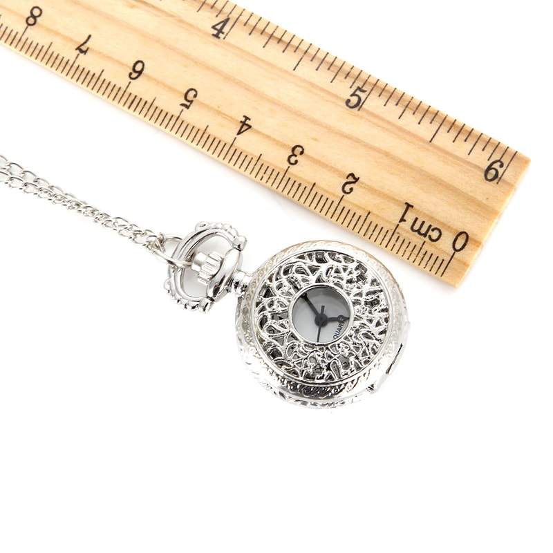 Vintage Pocket Watch Necklace for Women with Hollow Flower Pendant