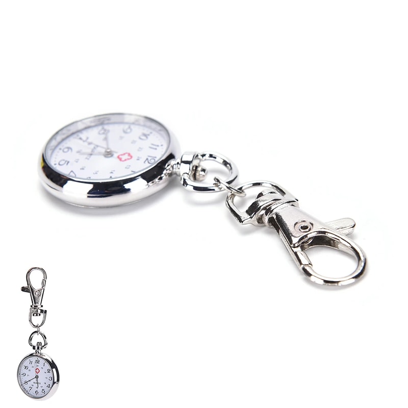 Stainless Steel Pocket Watch Keychain with Quartz Movement