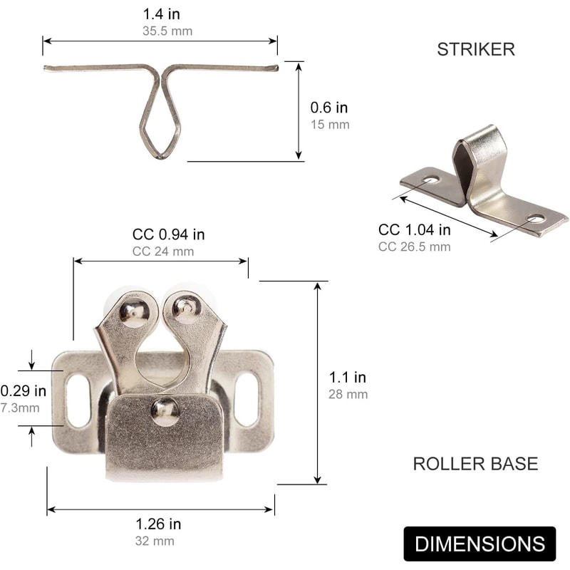 Antique Copper Furniture Door Stoppers Twin Roller Cabinet Latch With Striker Screws 2