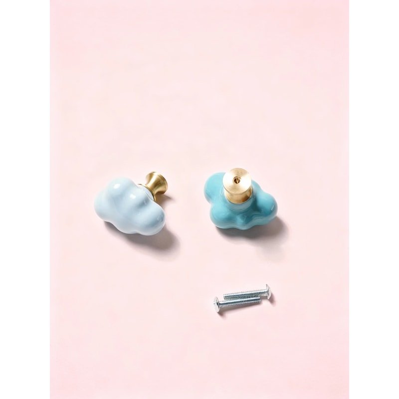 Ceramic Brass Cloud Cabinet Knob Decorative Drawer Pull For Kids Room Wardrobe Door With Screw 3