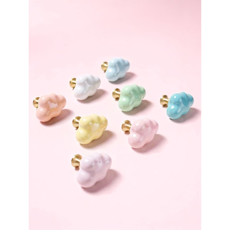 Ceramic Brass Cloud Cabinet Knob Decorative Drawer Pull For Kids Room Wardrobe Door With Screw 4