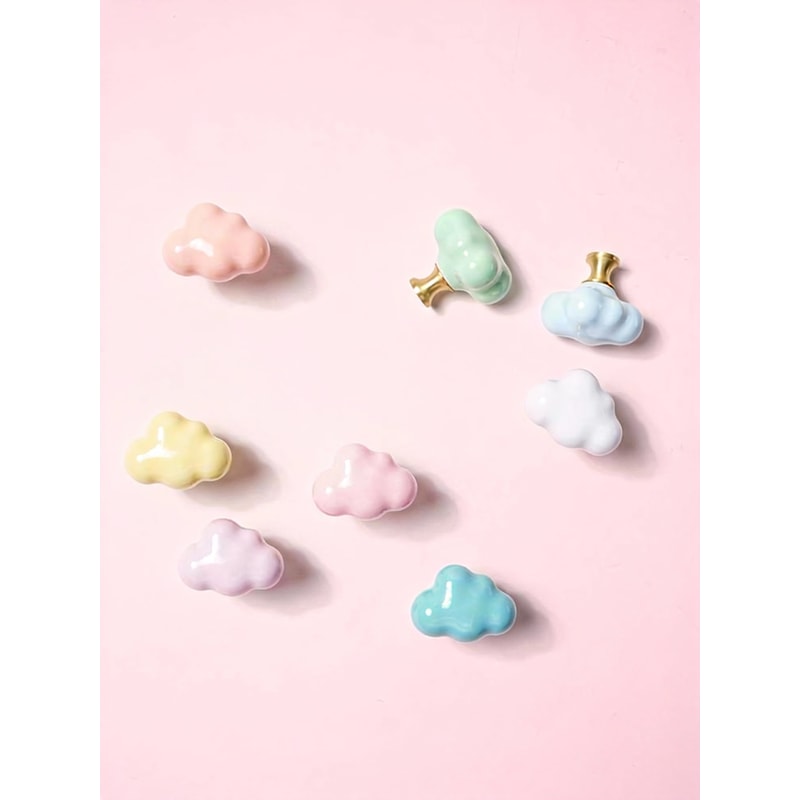Ceramic Brass Cloud Cabinet Knob Decorative Drawer Pull For Kids Room Wardrobe Door With Screw 5