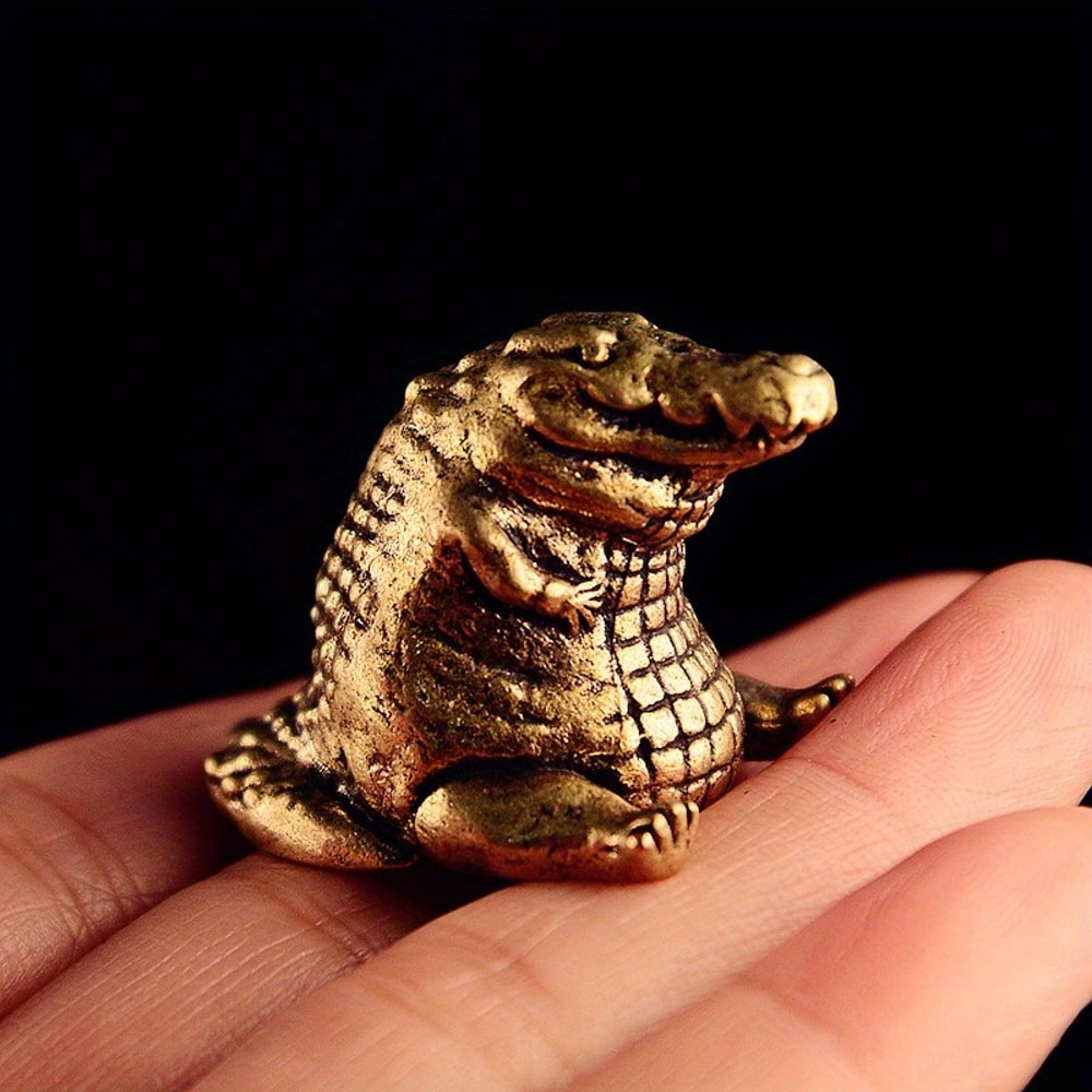 Vintage Brass Crocodile Figurine Mini Desktop Decor 0