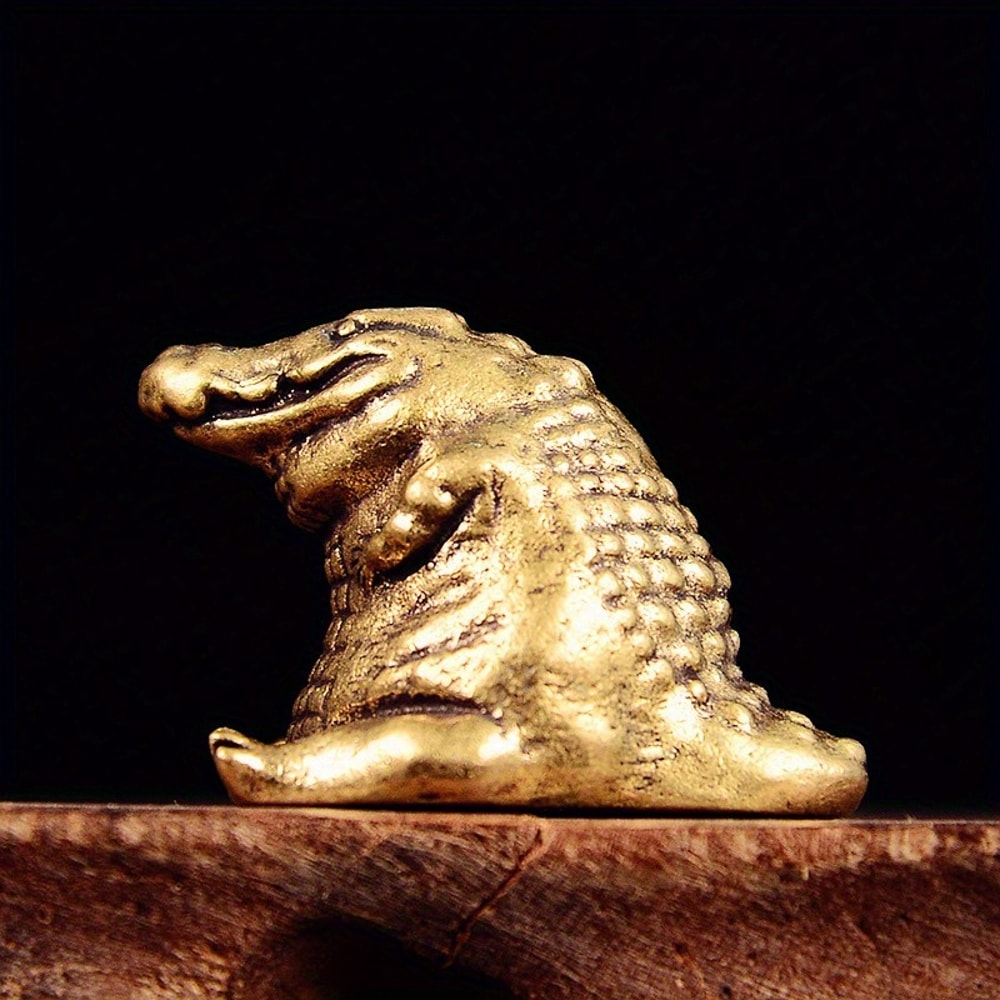 Vintage Brass Crocodile Figurine Mini Desktop Decor 2