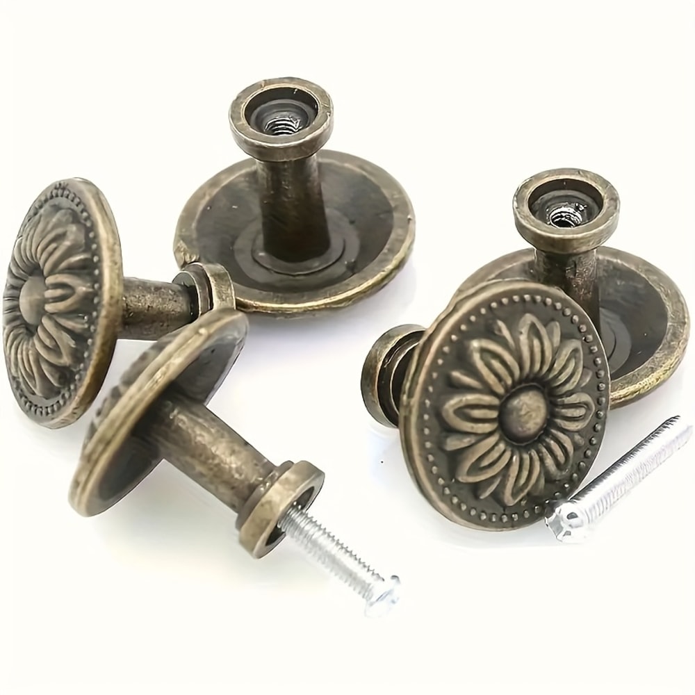 Vintage Engraved Cabinet Handles Set With Screws 3