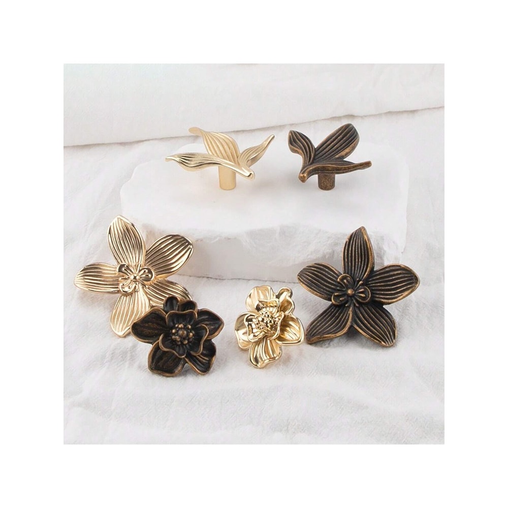 Golden Flower Cabinet Knobs Petal Drawer Pulls For Dressers And Wardrobes 2