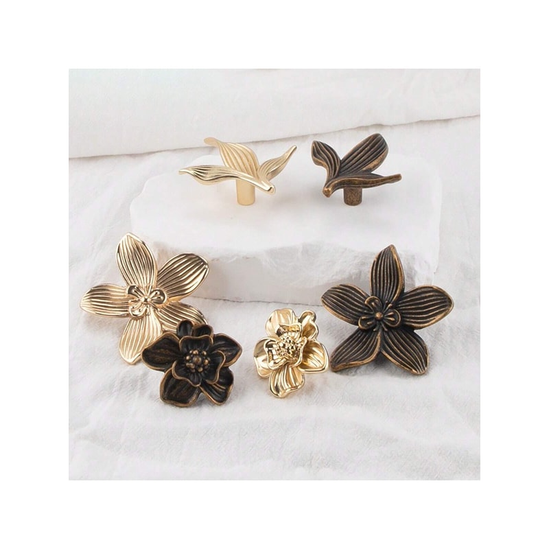 Golden Flower Cabinet Knobs Petal Drawer Pulls For Dressers And Wardrobes 2