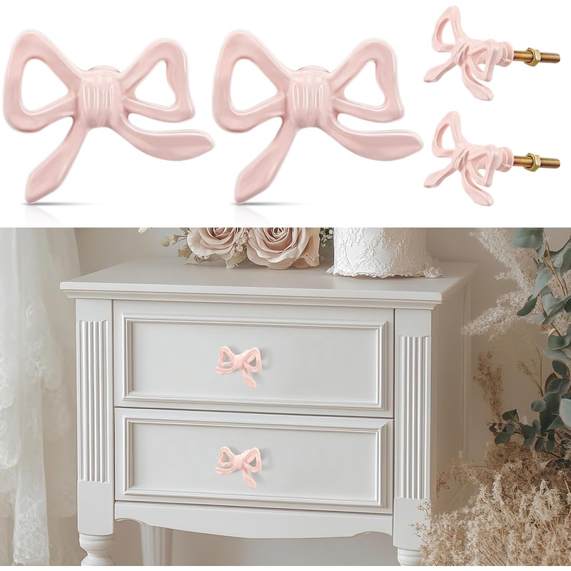Pink Bow Metal Drawer Knobs For Cabinets And Dressers 4