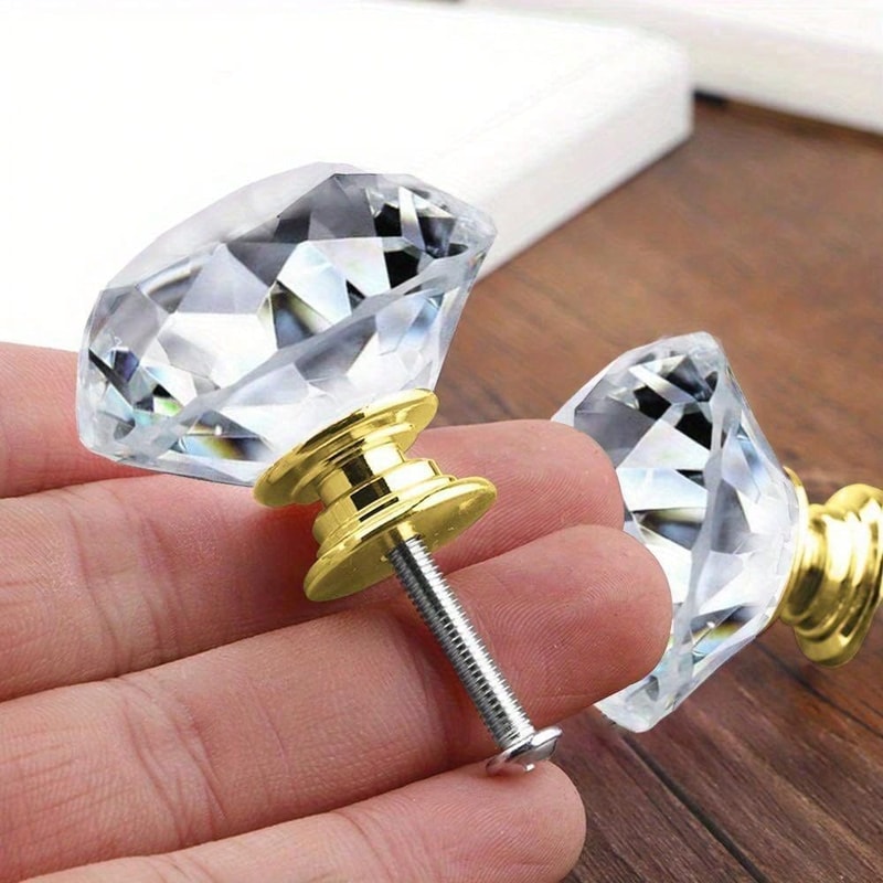 Crystal Glass Cabinet Knobs Diamond Drawer Handles 0