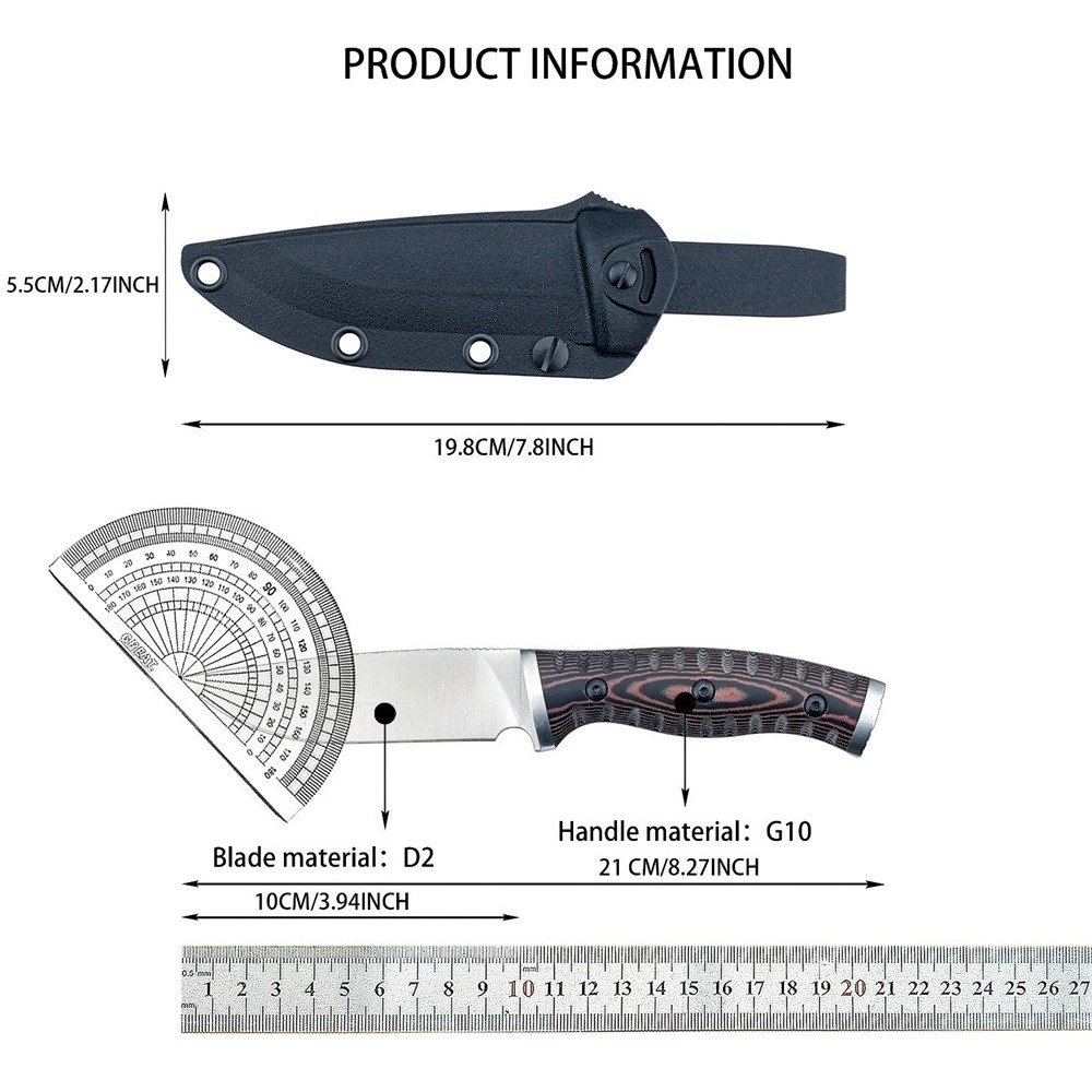 Steel Fixed Blade Utility Knife with Handle and Sheath