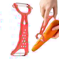 stainless steel vegetable peeler with dual blade carrot grater and fruit prep tool