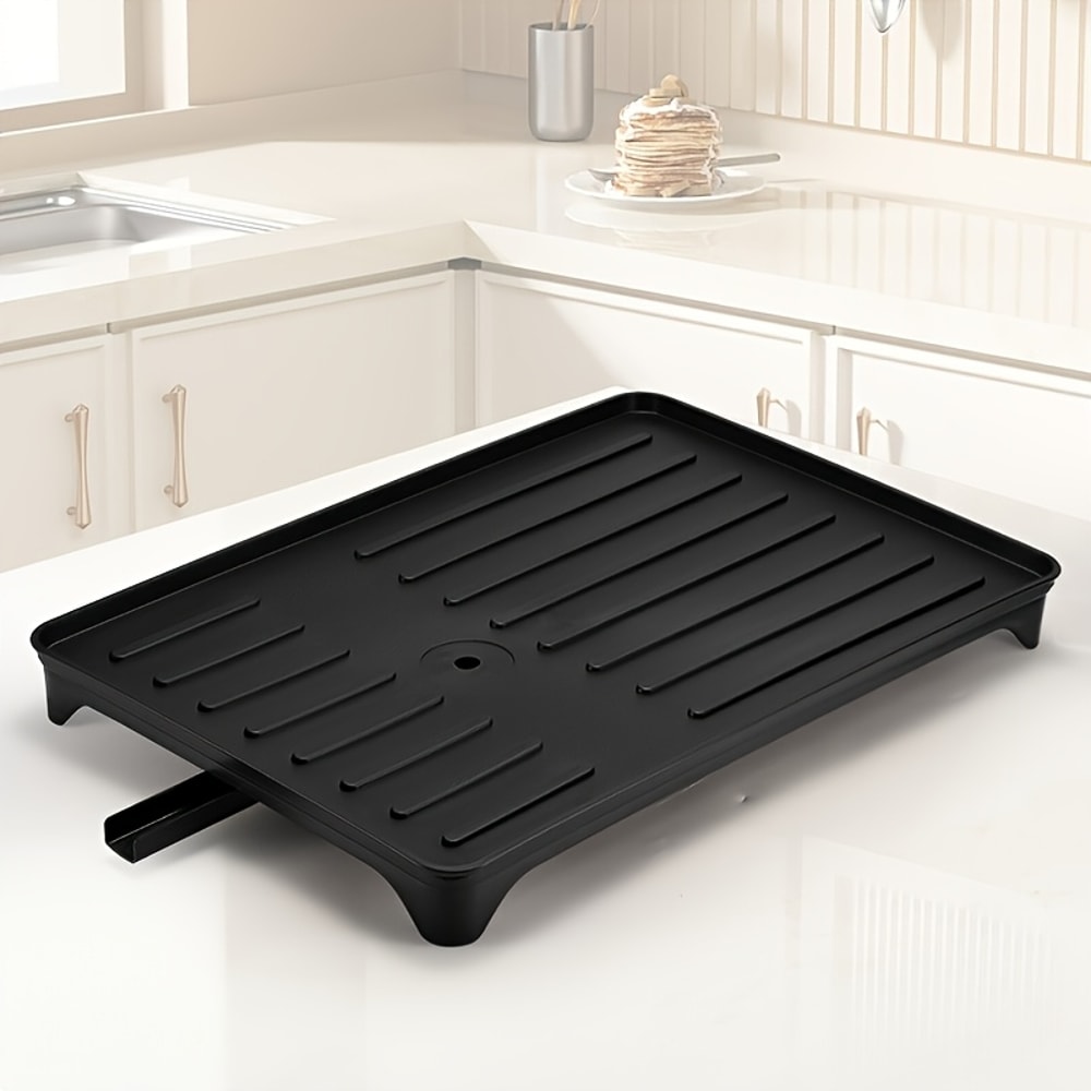 Heavy Duty Under Sink Storage Organizer with Drain Board Dish Drying Rack Clog Resistant Drain System
