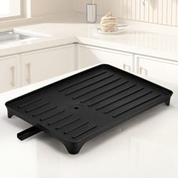 heavy duty under sink storage organizer with drain board dish drying rack clog resistant drain system