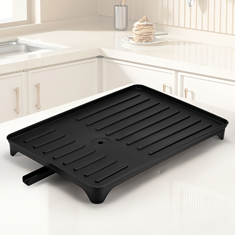 Heavy Duty Under Sink Storage Organizer with Drain Board Dish Drying Rack Clog Resistant Drain System
