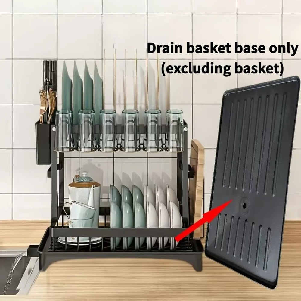 Heavy Duty Under Sink Storage Organizer with Drain Board Dish Drying Rack Clog Resistant Drain System