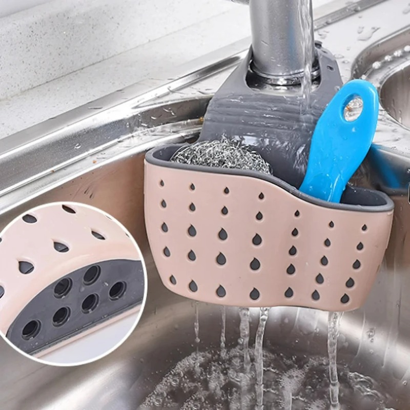 Adjustable Kitchen Sink Faucet Hanging Organizer Basket Sink Caddy Sponge Holder 3