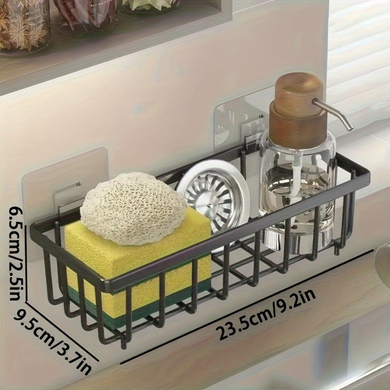 Self Draining Kitchen Sink Sponge Holder & Rag Organizer Rack Large Capacity Countertop Storage Caddy