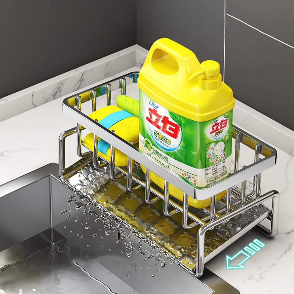 Kitchen Sink Stainless Steel Organizer Rack Sponge Holder Faucet Storage Drain Shelf 3