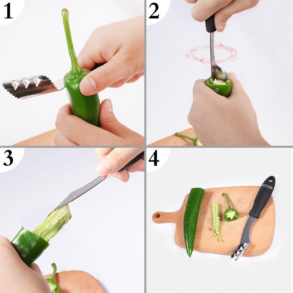 Stainless Steel Jalapeno Corer & Pepper Corer Tool Chili Seed Remover & Vegetable Corer