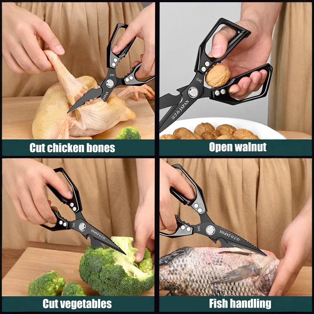 Heavy Duty Multifunctional Kitchen Scissors Chicken Bone & Kitchen Shears with Bottle Opener & Scraper