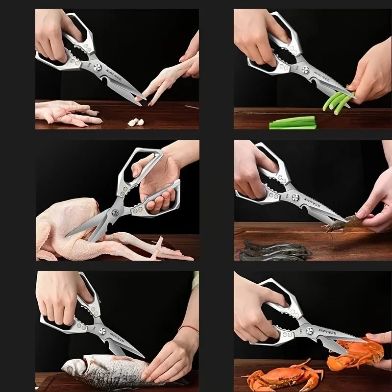Heavy Duty Multifunctional Kitchen Scissors Chicken Bone & Kitchen Shears with Bottle Opener & Scraper