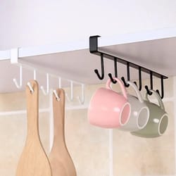 under shelf storage rack with metal hooks, kitchen cabinet organizer & wardrobe storage solution