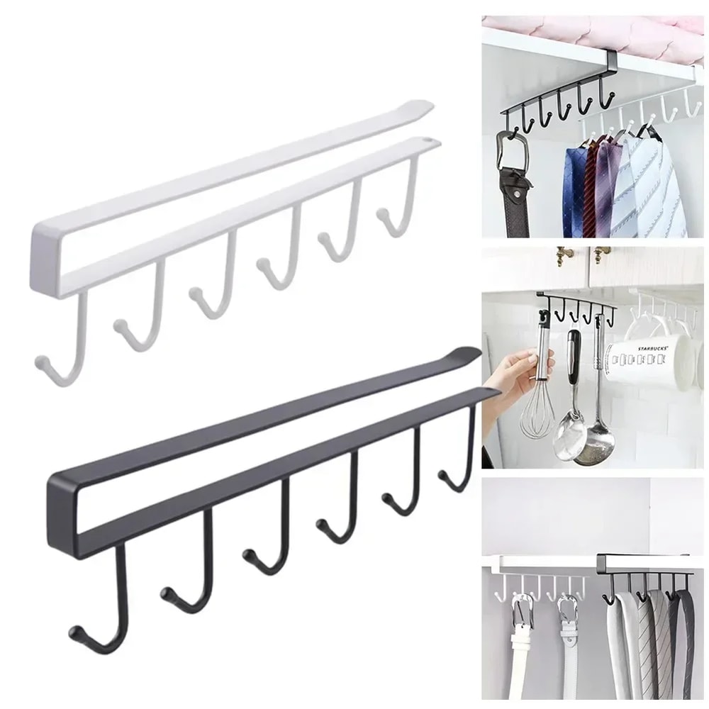 Under Shelf Storage Rack With Metal Hooks Kitchen Cabinet Organizer Wardrobe Storage Solution 1