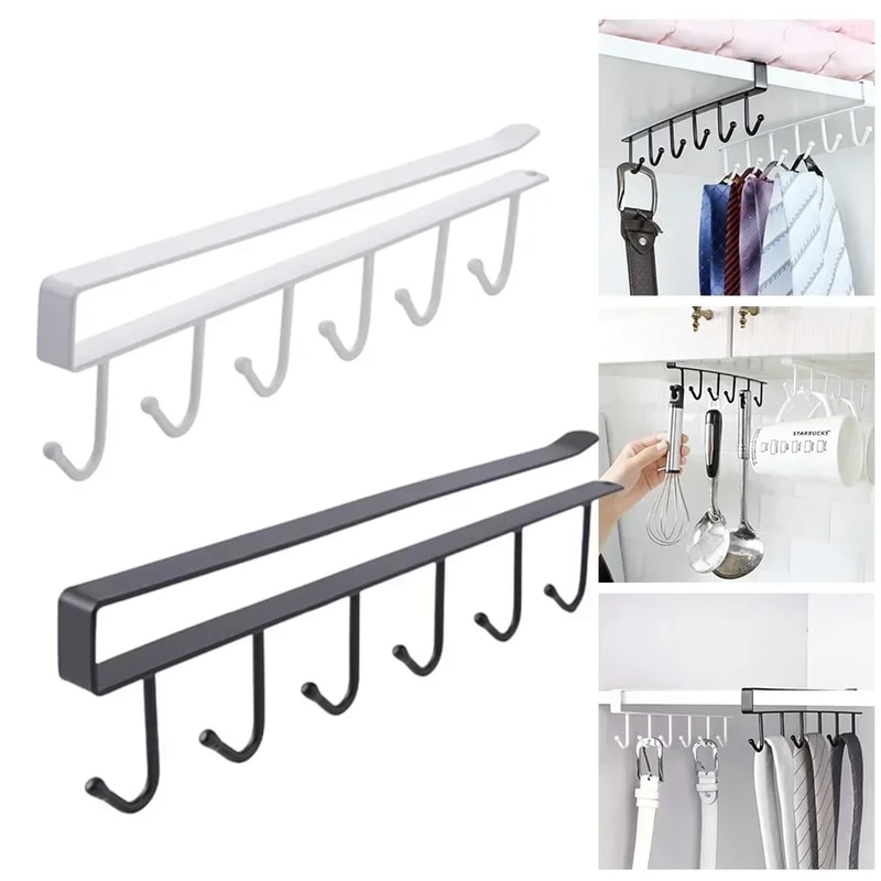 Under Shelf Storage Rack With Metal Hooks Kitchen Cabinet Organizer Wardrobe Storage Solution 1