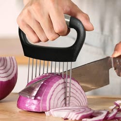 stainless steel onion cutter holder vegetable slicer, tomato & potato cutting fork kitchen tool