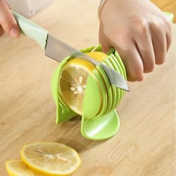 stainless steel fruit slicer clip safe lemon slicer tool & onion holder cutter for quick prep