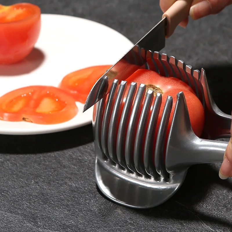 Stainless Steel Fruit Slicer Clip Safe Lemon Slicer Tool & Onion Holder Cutter for Quick Prep