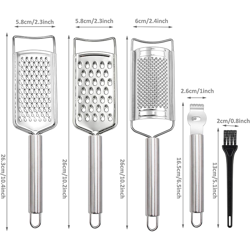 Stainless Steel Cheese Grater Set with Lemon Zester Multi Kitchen Vegetable Grater Tools