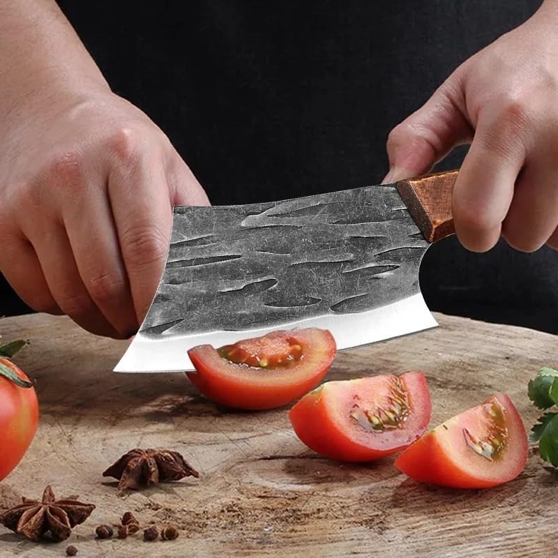 Stainless Steel Meat Cleaver & Boning Chef Knife with Wood Handle
