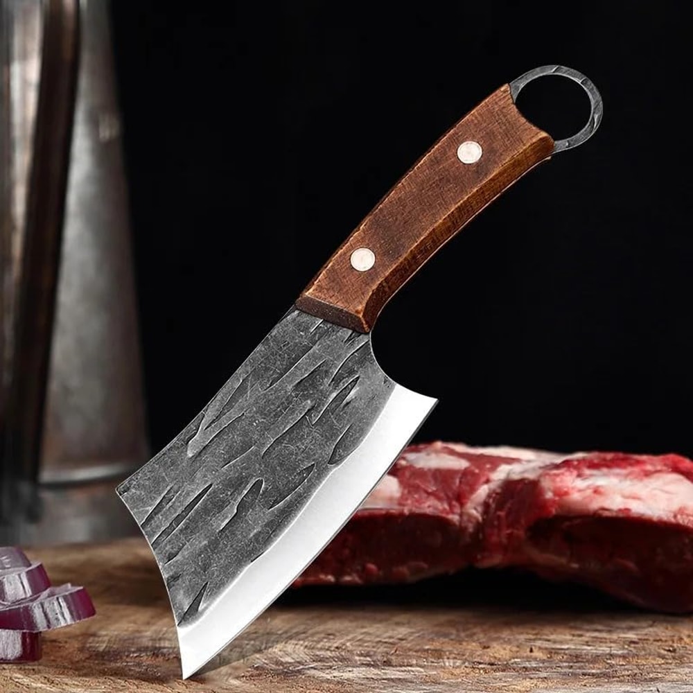 Stainless Steel Meat Cleaver & Boning Chef Knife with Wood Handle